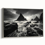Framed canvas wall art showcasing a serene beach landscape with vibrant colors, elegant silver frame, perfect for modern home decor. Ideal for beach lovers.
