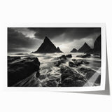 Vibrant beach landscape wall art print showcasing a serene sunset over gentle waves and sandy shores, perfect for enhancing home decor or beach-themed spaces.