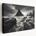 Stretched canvas wall art showcasing a vibrant beach landscape design, featuring soft waves and a colorful sunset, perfect for coastal home decor.