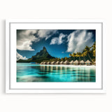 Framed wall art featuring a serene beach landscape with vibrant colors and a white mat, perfect for home decor and enhancing living spaces.