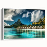 Framed canvas wall art showcasing a serene beach landscape design, featuring soft pastel colors and a white frame, perfect for coastal-themed decor.