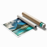 Vibrant rolled wall art print showcasing a serene beach landscape with soft waves and golden sand, ideal for coastal decor enthusiasts.