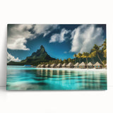 Stretched canvas artwork showcasing a serene beach landscape with vibrant colors, ideal for home decor. Perfect for creating a calming atmosphere in living spaces.