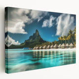 Stretched canvas wall art showcasing a serene beach landscape with vibrant colors and gentle waves, perfect for coastal-themed home decor. Ideal for enhancing living spaces with a calming oceanic vibe.