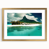 Framed wall art featuring a serene beach landscape design in soft pastel colors, encased in a stylish gold frame with a white mat, perfect for home decor.