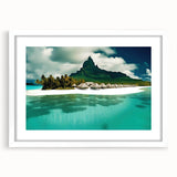 Framed wall art featuring a serene beach landscape design with vibrant colors and a white mat, ideal for home decor and interior design enthusiasts. The artwork captures the essence of coastal tranquility, perfect for living rooms or relaxation spaces.