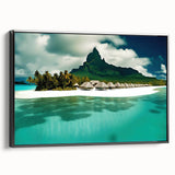 Framed canvas wall art featuring a serene beach landscape design with vibrant colors, presented in a sleek black frame from the Landscapes Beaches collection.