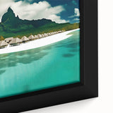 Framed canvas wall art featuring a vibrant beach landscape design, showcasing colorful skies and waves, ideal for home decor and coastal-themed interiors.