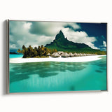 Framed canvas wall art showcasing a serene beach landscape with vibrant colors and silver accents, ideal for enhancing modern decor in living spaces.