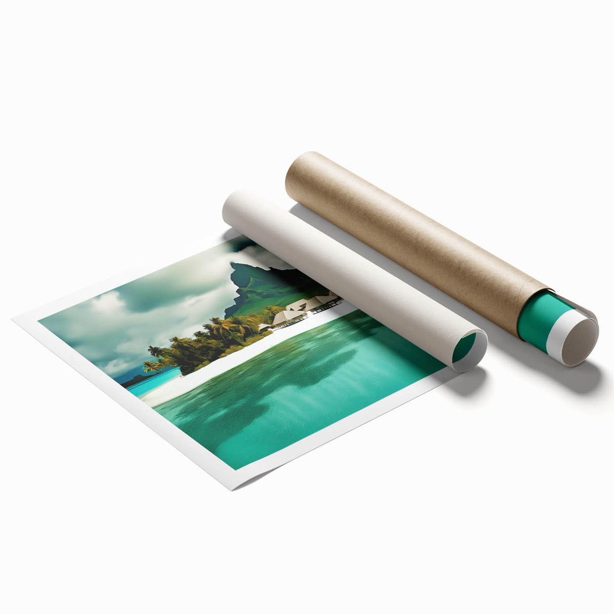 Vibrant beach landscape wall art rolled print showcasing serene ocean waves and golden sand, perfect for enhancing home decor with coastal charm.