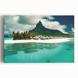 Stretched canvas wall art piece showcasing a serene beach landscape design with vibrant colors, perfect for enhancing home decor and creating a calming atmosphere.