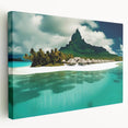 Stretched canvas wall art showcasing a serene beach landscape with vibrant blue skies and soft white sand, perfect for coastal home decor.