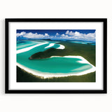 Framed wall art showcasing a serene beach landscape with vibrant colors, featuring a sleek black frame and matting, perfect for modern home decor.