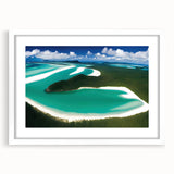 Framed wall art featuring a serene beach landscape design with vibrant colors, white matting, and a sleek frame, perfect for enhancing home decor.