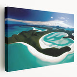 Stretched canvas wall art showcasing a serene beach landscape design, featuring vibrant blue skies and golden sands, ideal for coastal home decor.