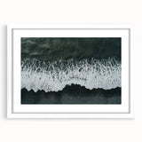Framed wall art featuring a serene beach landscape design, showcased in a white mat and frame, perfect for enhancing home decor with a coastal vibe.