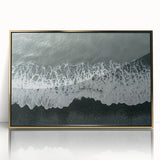 Framed wall art showcasing a serene beach landscape design with vibrant colors, featuring golden accents, perfect for enhancing home decor in coastal-themed interiors.