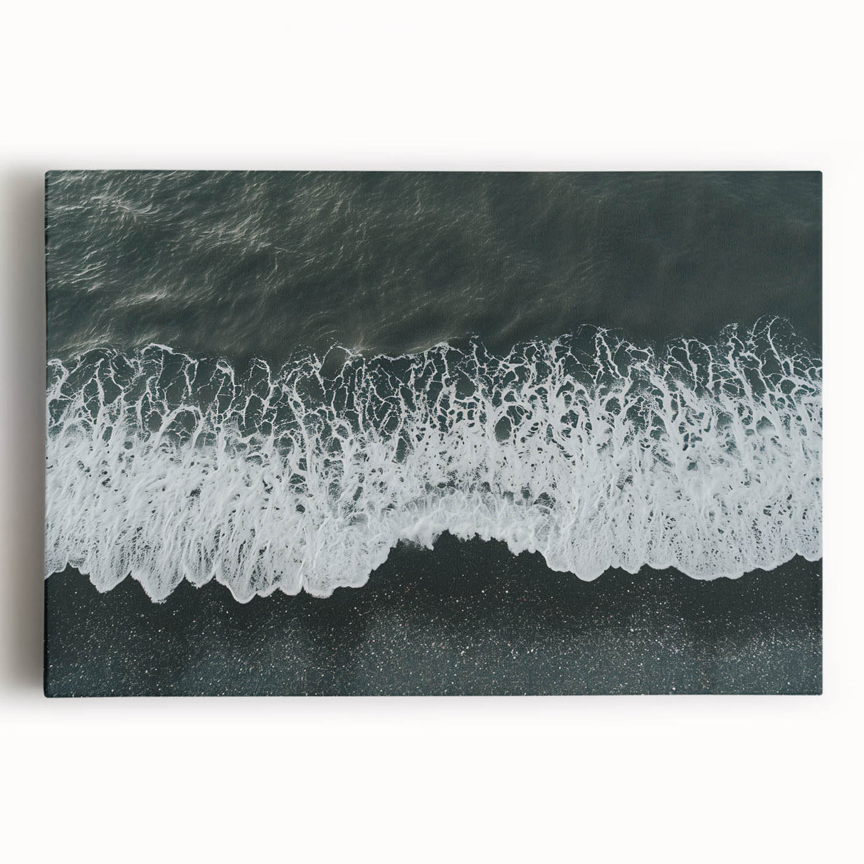 Stretched canvas wall art showcasing a vibrant beach landscape with golden sands and turquoise waves, perfect for coastal-themed home decor.