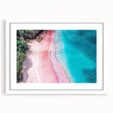 Framed wall art design showcasing a serene beach landscape with soft colors, white matting, and a sleek frame, perfect for enhancing home decor aesthetics.