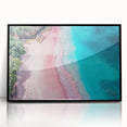 Framed wall art featuring a serene beach landscape with vibrant colors, presented in a sleek black frame, perfect for enhancing modern home decor.