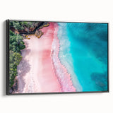 Framed canvas wall art featuring a serene beach landscape design, showcasing vibrant colors and detailed textures, with a sleek black frame enhancing its elegance. Perfect for home decor.