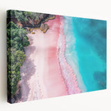 Stretched canvas wall art showcasing a serene beach landscape with vibrant colors, ideal for home decor, enhancing relaxation and coastal vibes.