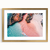 Framed wall art collection featuring a serene beach landscape design, with a gold frame and matting, perfect for enhancing home decor with a coastal theme.