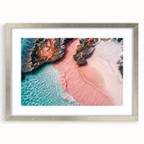 Framed silver wall art featuring a serene beach landscape design, showcasing vibrant colors and intricate details, perfect for home decor enhancement.