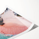 Vibrant beach landscape wall art print showcasing a serene ocean view with golden sands and a clear blue sky, ideal for home decor enthusiasts.