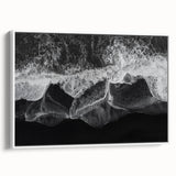 Framed canvas wall art showcasing a serene beach landscape, featuring soft pastel colors and a white frame, perfect for enhancing home decor aesthetics.