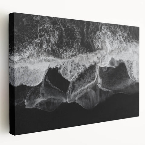 Stretched canvas wall art depicting a serene beach landscape with warm golden sands and gentle waves, suitable for home decor in coastal themes. Perfect for creating a calming atmosphere.
