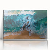 Framed acrylic wall art featuring serene beach landscapes, showcasing vibrant colors and fine detail, perfect for enhancing modern home decor.