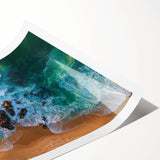 Vibrant rolled print of a serene beach landscape design, showcasing soft pastel colors and gentle waves, perfect for home decor and wall art collection.