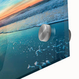 Vibrant close-up of a beach landscape wall art design, showcasing vivid colors and intricate details on acrylic glass, perfect for modern home decor.