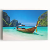 Vibrant stretched canvas wall art depicting a scenic beach landscape, showcasing soft waves and a colorful sunset, ideal for home decor and relaxation themes.