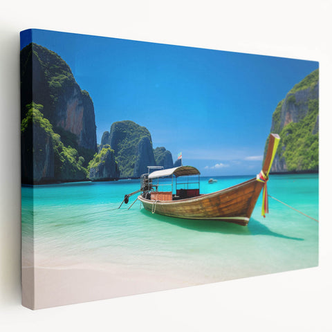 Stretched canvas wall art showcasing a serene beach landscape with soft pastel colors and gentle waves, ideal for coastal-themed home decor. The artwork captures tranquility and invites a relaxed atmosphere.