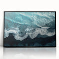 Framed wall art depicting a serene beach landscape in vibrant colors, featuring acrylic glass front for clarity and a sleek black frame, perfect for home decor.