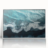 Framed wall art featuring a serene beach landscape design with vibrant colors, white frame, and acrylic front. Ideal for home decor enthusiasts seeking coastal aesthetics.