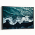 Framed canvas wall art featuring a serene beach landscape with vibrant colors and intricate details, showcased from a black side view, perfect for home decor.