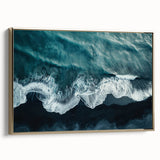 Framed canvas wall art featuring a serene beach landscape with golden hues, showcasing gentle waves and soft sand, ideal for enhancing home decor.