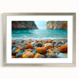 Framed landscape wall art featuring serene beach scene with vibrant colors and a silver mat, perfect for enhancing home decor aesthetics.