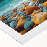 Rolled canvas wall art showcasing a serene beach landscape with vibrant colors and soft waves, perfect for enhancing any coastal-themed decor.