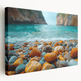 Stretched canvas wall art featuring a vibrant beach landscape design, showcasing a serene ocean view with soft waves and pastel skies, perfect for home decor.