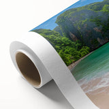 Stunning rolled canvas featuring a serene beach landscape design, showcasing vibrant colors and intricate details, ideal for home decor enhancement.