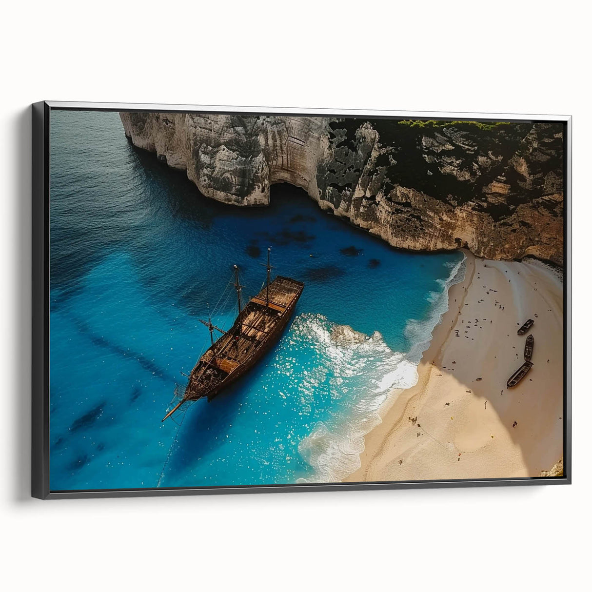 Framed canvas wall art showcasing a serene beach landscape design in vibrant colors, viewed from the side. Perfect for home decor and coastal themes.