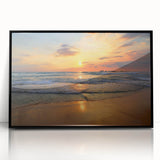 Framed acrylic wall art featuring a stunning beach landscape design, showcasing vibrant colors and serene ocean waves, perfect for home decor and relaxation.