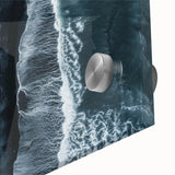 Close-up of a vibrant acrylic wall art piece showcasing a serene beach landscape, featuring soft colors and intricate details, perfect for home decor.