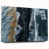 Acrylic glass wall art collection showcasing a vibrant beach landscape design, viewed from the side without pins, ideal for modern home decor and coastal themes.