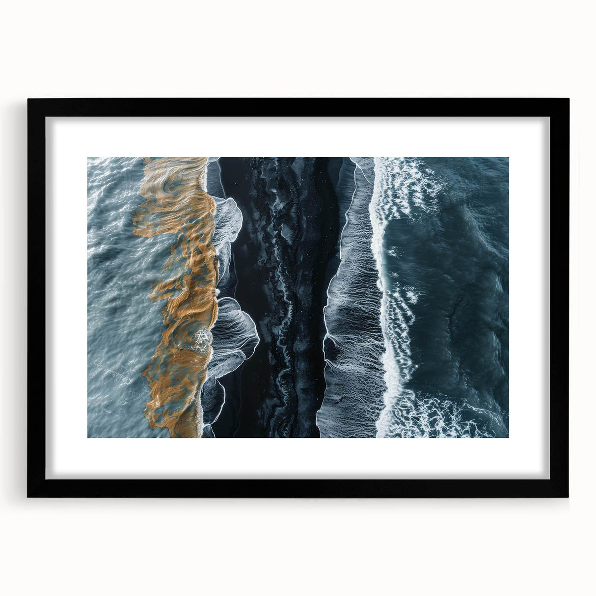 Framed wall art collection showcasing a serene beach landscape with vibrant colors and a black mat, perfect for enhancing home decor aesthetics.