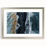 Framed wall art collection showcasing a serene beach landscape design with a silver mat, perfect for home decor. Ideal for coastal-themed interiors.